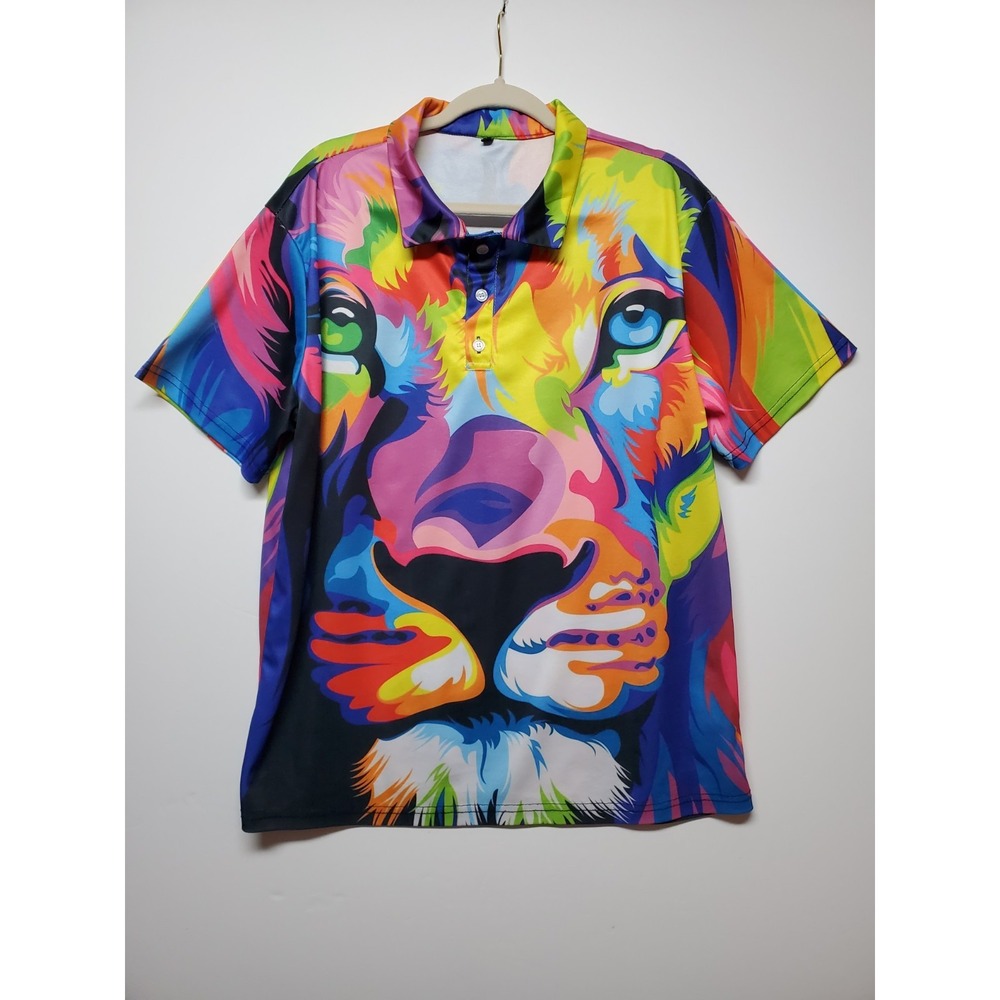 Lion Golf‎ Pullover Short Sleeve Shirt Mens Size L Unique 2- Sided